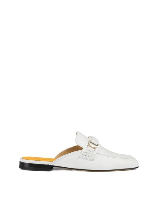 Doucal's White Mules En Cuir À Détail Métallique