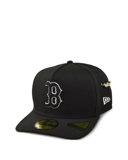 KTZ Black 59Fifty Boston Sox Script Pin Fitted Hat