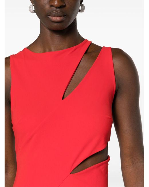 Patrizia Pepe Red Asymmetric Cut-out Detailing Fitted Dress