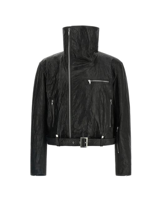 Rick Owens Black High-Collar Leather Jacket for men