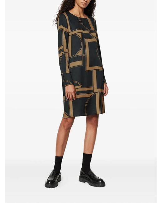 Marc O' Polo Gray Geometric-Print Long-Sleeve Mini Dress