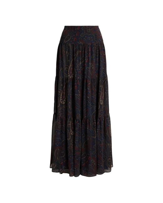 Ralph Lauren Black Pauldina Tiered Maxi Skirt