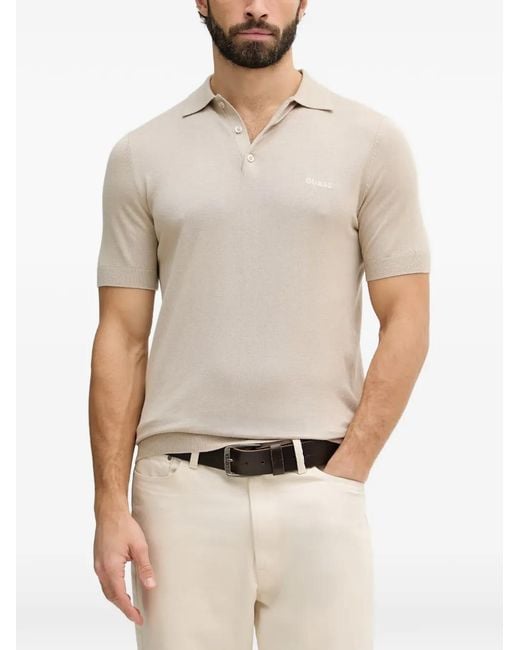 Guess White Logo-Embroidered Polo Shirt for men