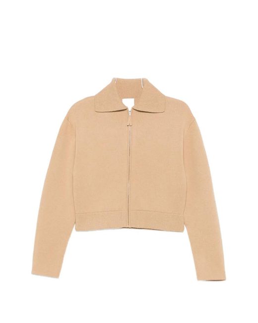 Allude Natural Zip-Up Ribbed-Trim Cardigan