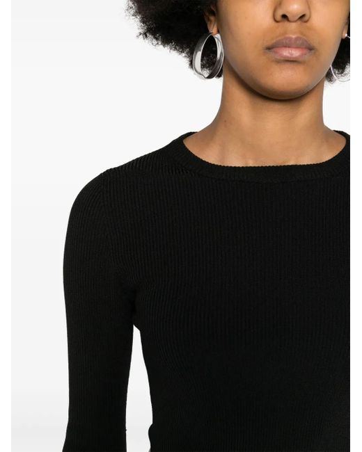 Fabiana Filippi Black Crew-Neck Ribbed Jumper