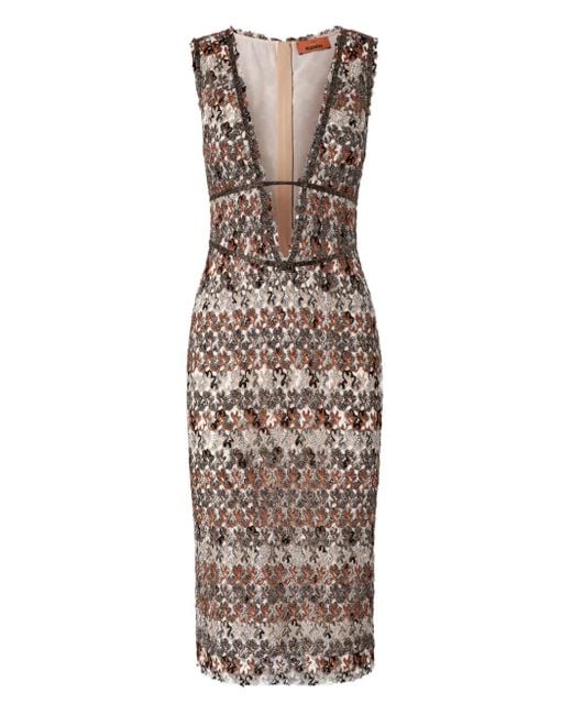Missoni Natural Floral V-Neck Midi Dress