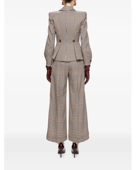 Nissa Natural Checked Wide-Leg Trousers