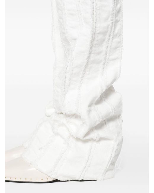 Blumarine White Raw-cut Detailed Slim-leg Trousers