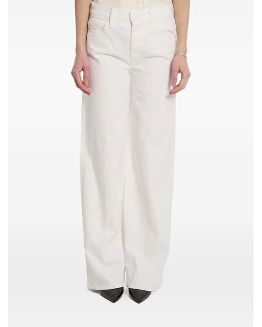 Mother White The Rerun Zip Sneak Cotton Jeans