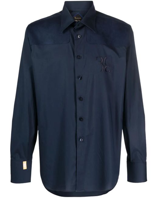 Billionaire Blue Suede-Panel Cotton Shirt for men