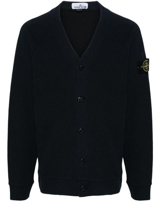 Stone Island Blue Compass-badge Ribbed Cardigan for men