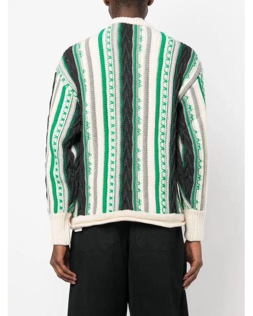 Adererror Green Frema Striped-Knit Buttoned Jumper