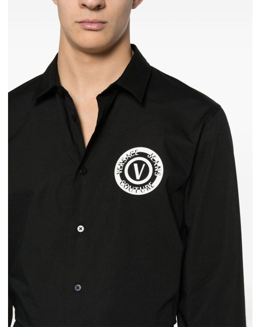 Versace Black Logo-print Cotton Shirt for men