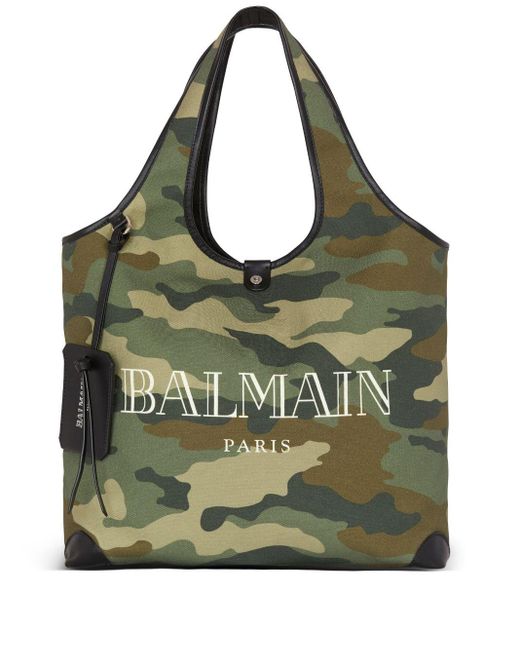 Balmain Green B-army Camouflage-print Tote Bag for men
