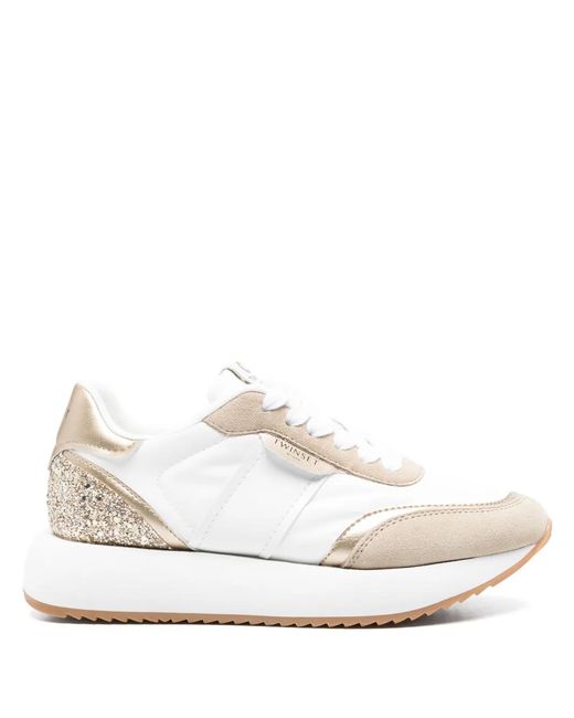 Twinset White Glitter-Detailing Sneakers