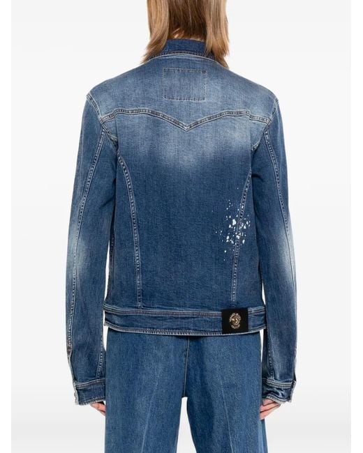 Versace Jeans Couture Blue Paint-Splatter Faded Denim Jacket for men