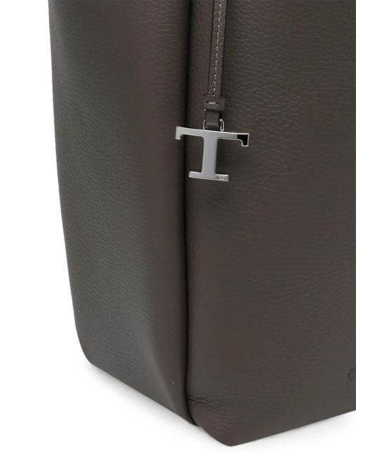Tod's Black Leather Logo-Charm Bucket Bag