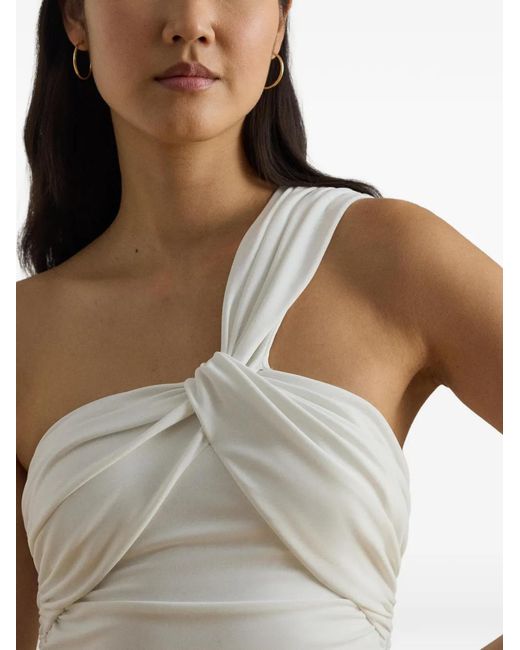 Ralph Lauren White Twist-Front One-Shoulder Midi Dress