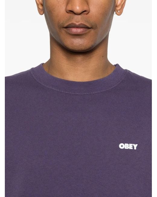 Obey Purple Crew-Neck Logo T-Shirt for men