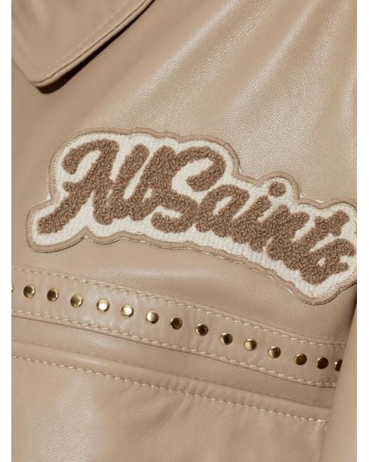 AllSaints Natural Clay Logo-Patch Leather Jacket