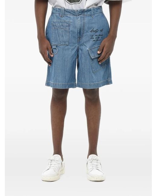 Off-White c/o Virgil Abloh Blue Graphic-Print Cargo Shorts for men