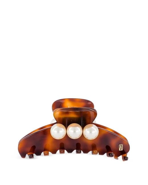Alexandre De Paris Brown Faux Pearl-Embellished Tortoiseshell Hair Clip