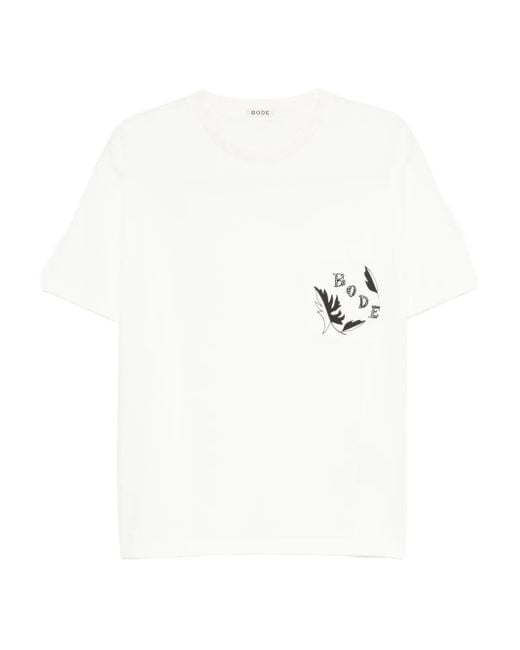 Bode White Beaded Leaf-Pocket T-Shirt for men