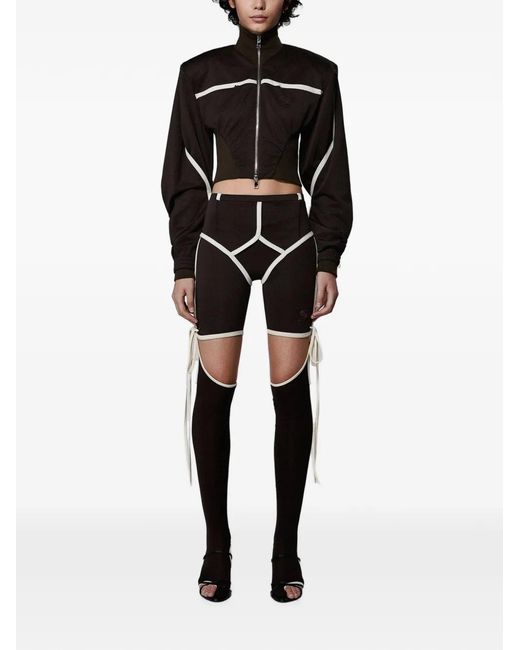 SRVC Studio Black Dbl Ruched Cropped Track Jacket