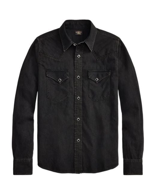 RRL Black Embroidered Cotton Shirt