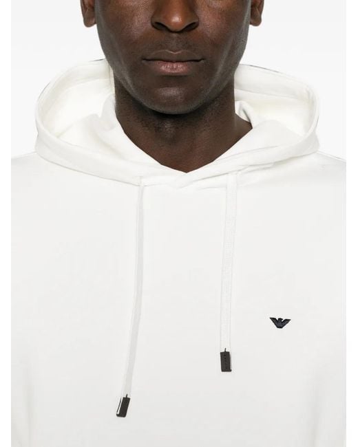 Emporio Armani White Logo-Patch Drawstring Hoodie for men