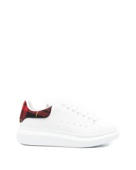 McQueen White Oversized Tartan-Detail Lace-Up Sneakers