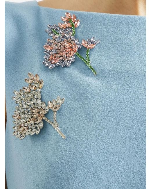 Erdem Blue Floral-Brooches Pencil Dress