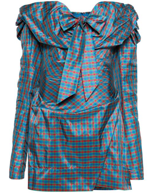 Vivienne Westwood Blue Tartan-check Off-shoulder Minidress
