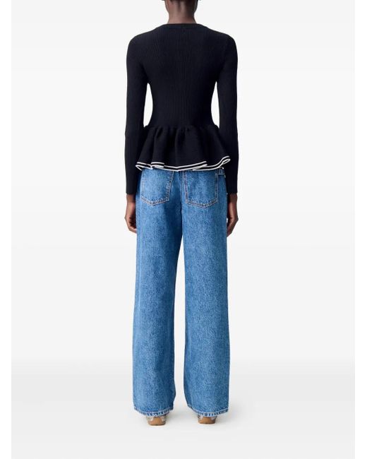 Claudie Pierlot Black Ribbed-Knit Peplum Cardigan
