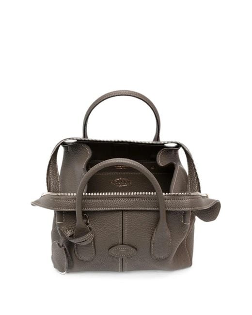 Tod's Gray Logo-Patch Pebbled Tote Bag