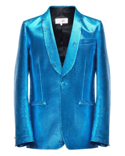 MM6 by Maison Margiela Blue Metallic Shawl-Lapel Blazer for men