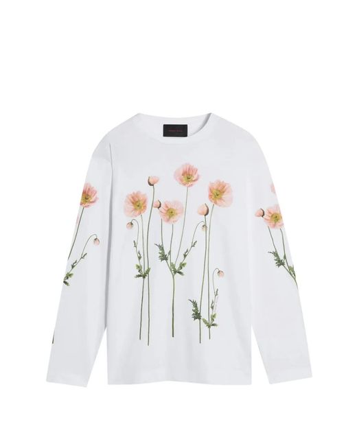 Simone Rocha White Poppy Field-Print Long-Sleeve T-Shirt