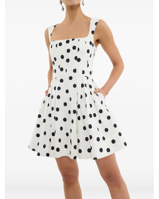 Rebecca Vallance White Square Neck Polka Dot Maisie Mini Dress