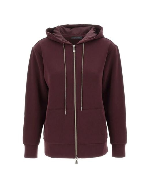 Elena Miro Purple Rhinestone-Drawstring Zip-Up Hoodie