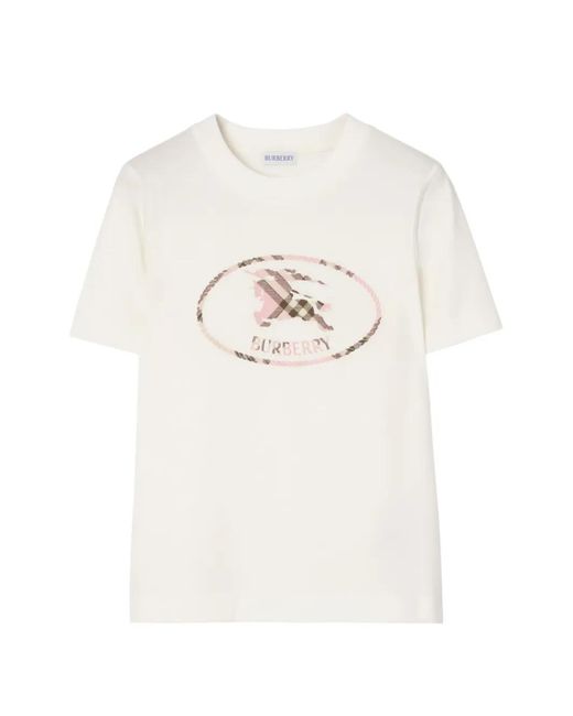 Burberry White Check Knight Stamp Coton T-Shirt