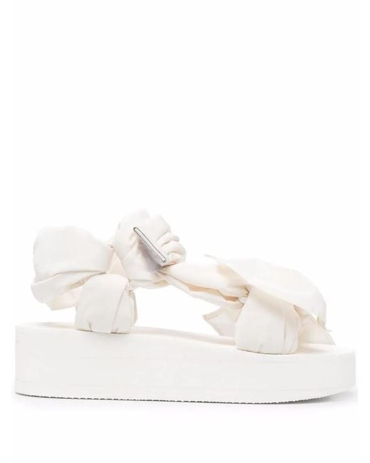Red(v) White Bow-Detail Flatform Sandals