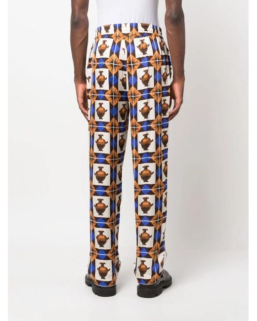 Drole de Monsieur Blue Zalij-Pattern Wide-Leg Trousers for men