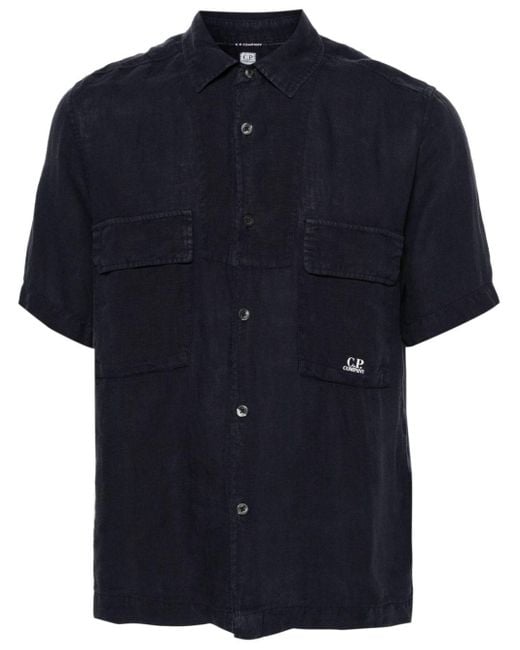 C P Company Blue Chest-pocket Linen Shirt for men