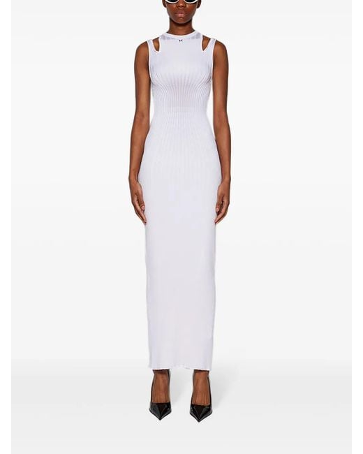 Mugler White Plaque Detail Maxi Knitted Dress