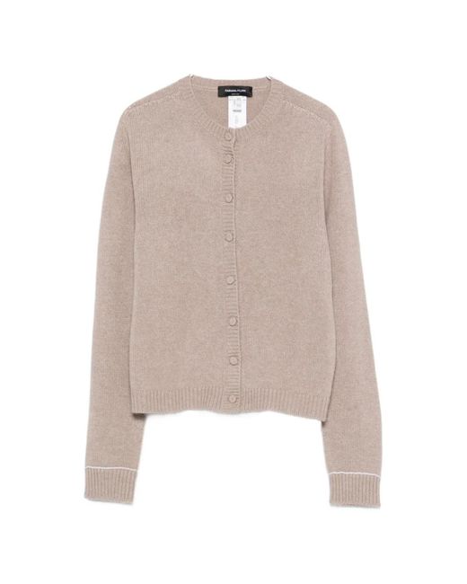 Fabiana Filippi Natural Button-Up Ribbed-Trim Cardigan