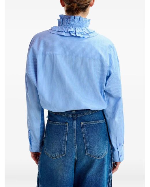 Essentiel Antwerp Blue Gestreiftes Hemd mit Rüschen