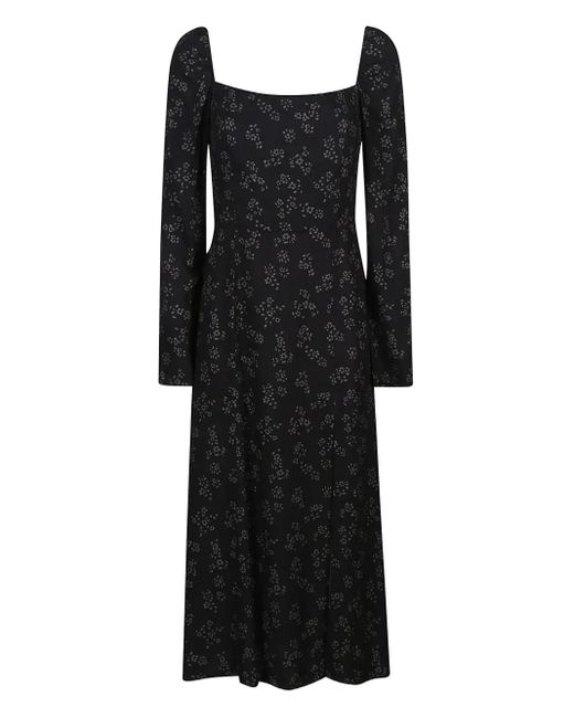 Mar De Margaritas Black Square-Neck Floral-Print Dress