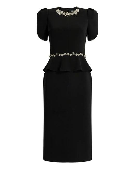 Jenny Packham Black Jules Floral-Embellished Midi Dress