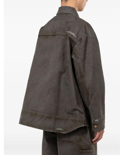 KAMIYA Gray Distressed Pocketed Denim Jacket for men