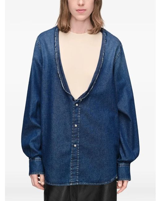 Maison Margiela Blue Folded Collar Denim Shirt